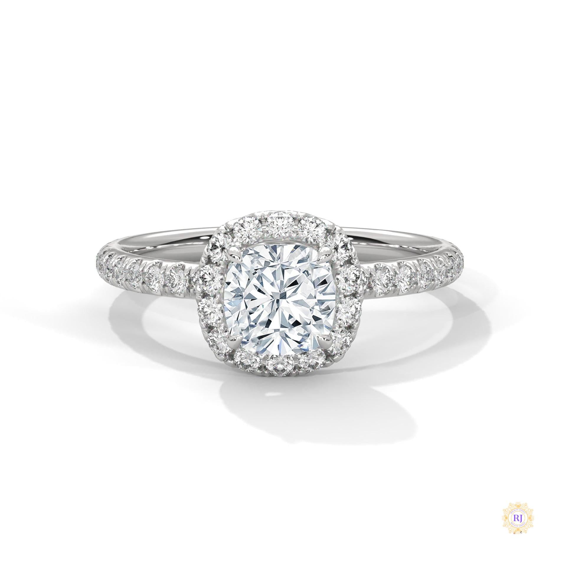 1.40 Ct. Cushion Halo Lab Diamond Engagement Ring