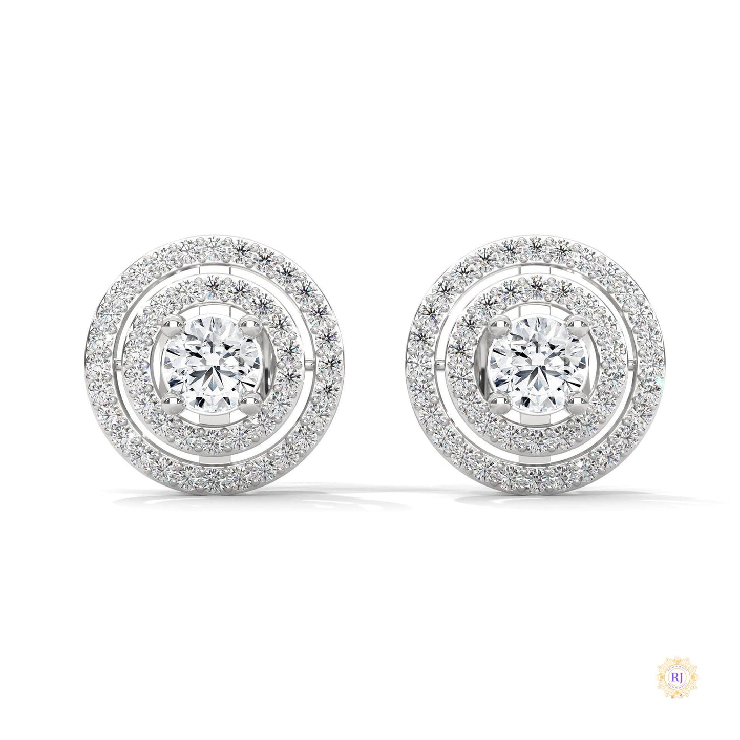 1.5 CT. Double Halo Diamond Stud Earrings