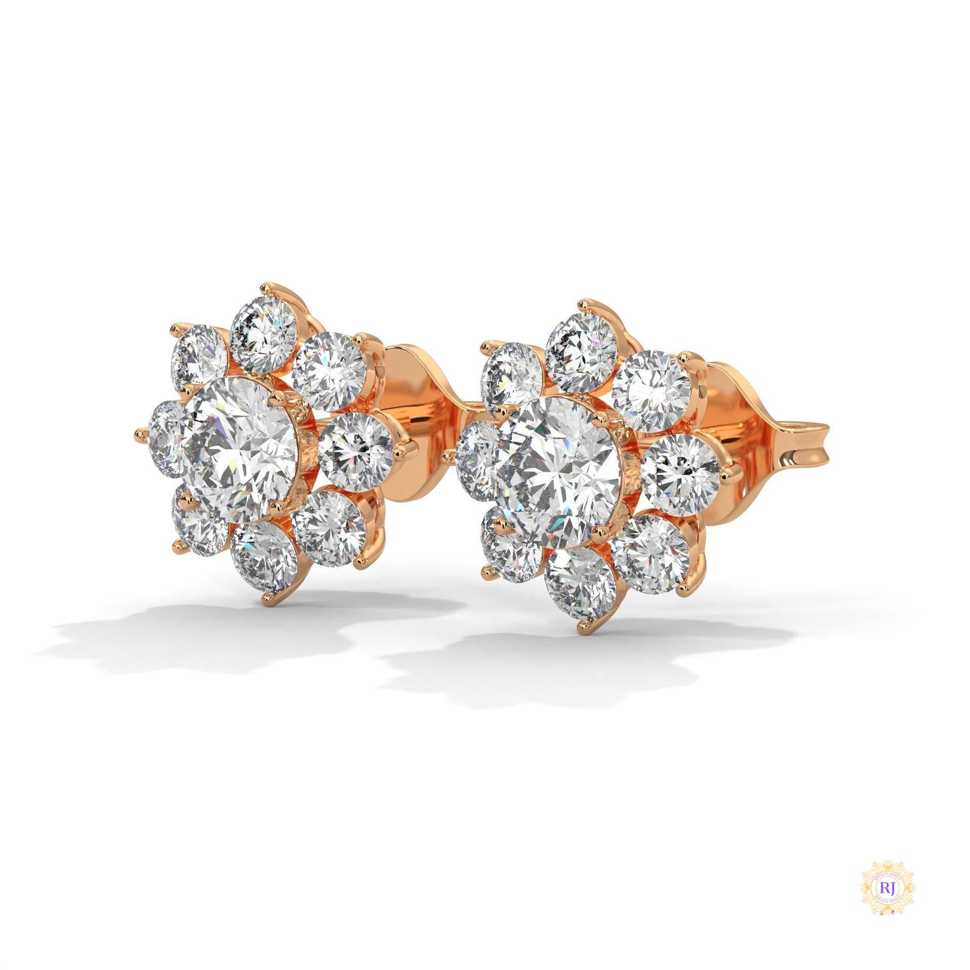 1.50 CT. Diamond Flower Cluster Stud Earrings