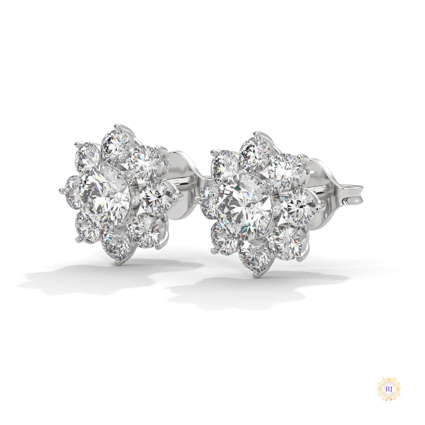 1.50 CT. Diamond Flower Cluster Stud Earrings