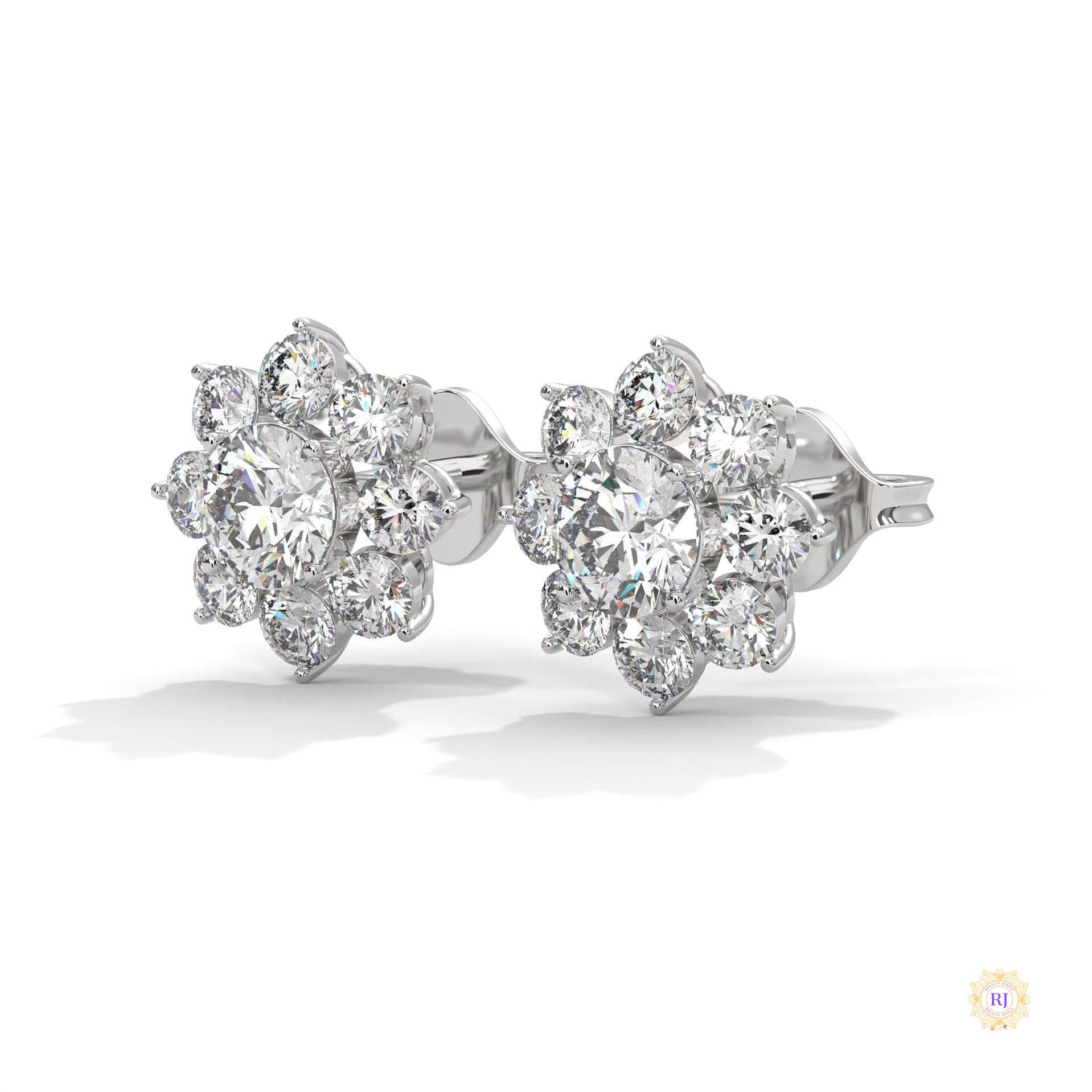 1.50 CT. Diamond Flower Cluster Stud Earrings