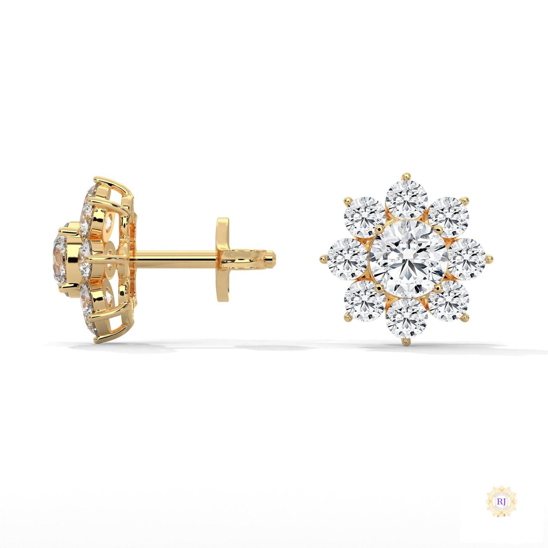 1.50 CT. Diamond Flower Cluster Stud Earrings