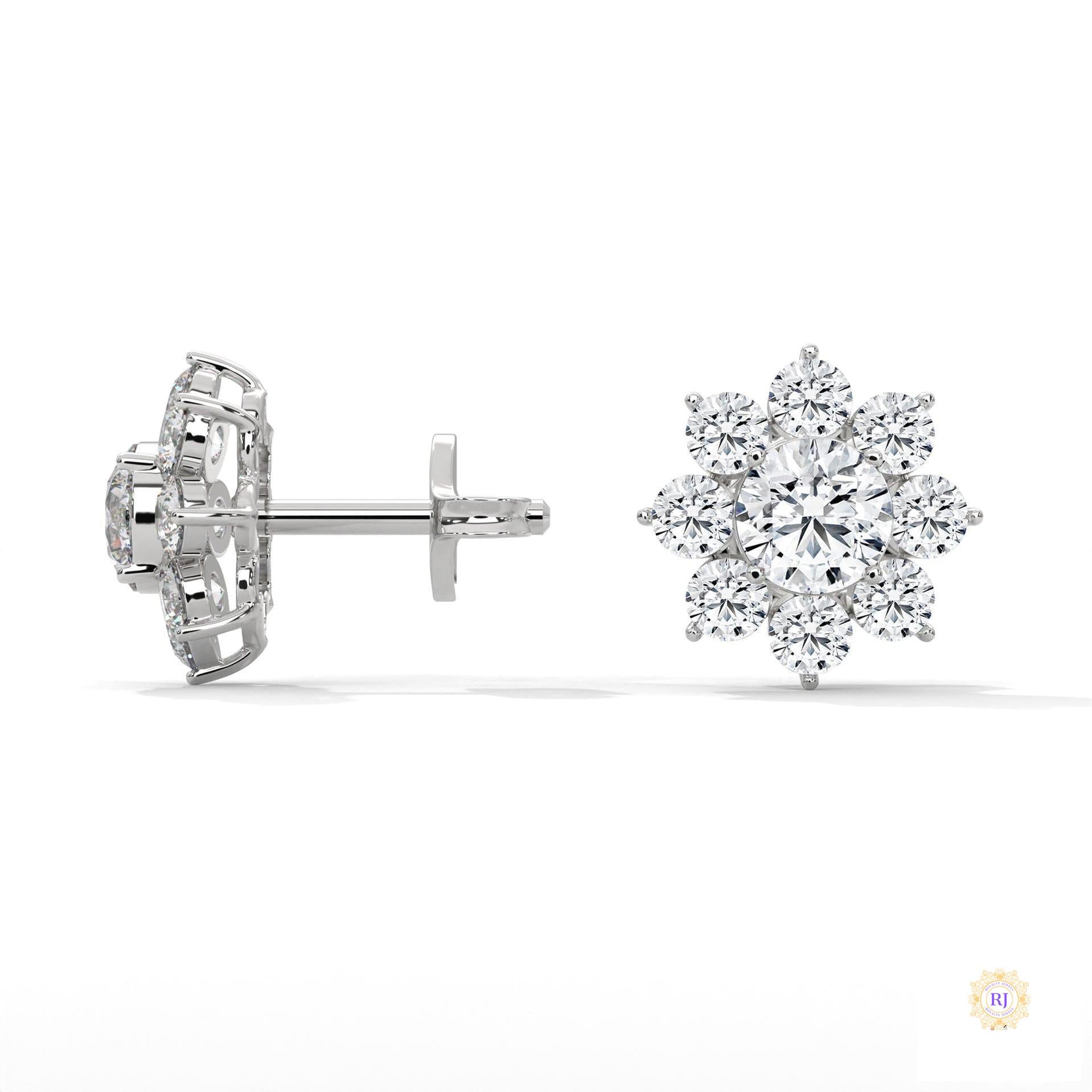 1.50 CT. Diamond Flower Cluster Stud Earrings
