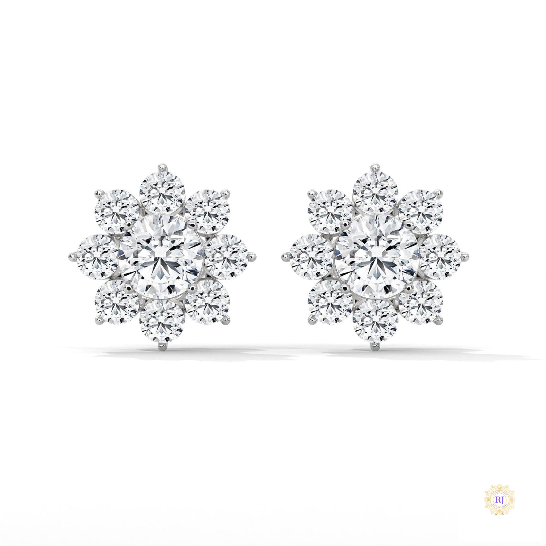 1.50 CT. Diamond Flower Cluster Stud Earrings