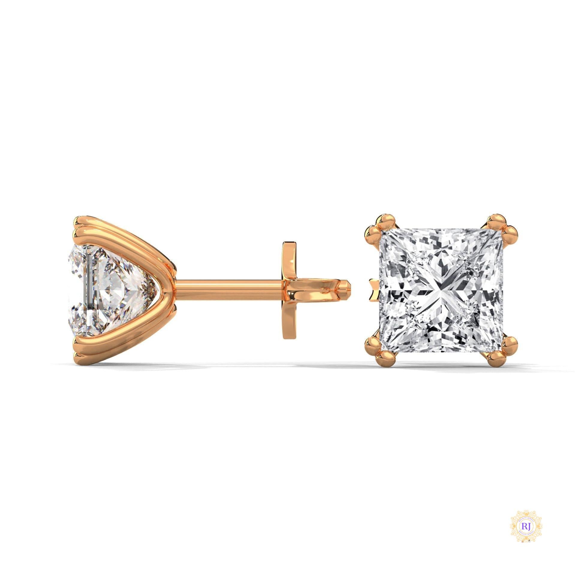 1.50 CT. Princess-Cut Diamond Stud Earrings