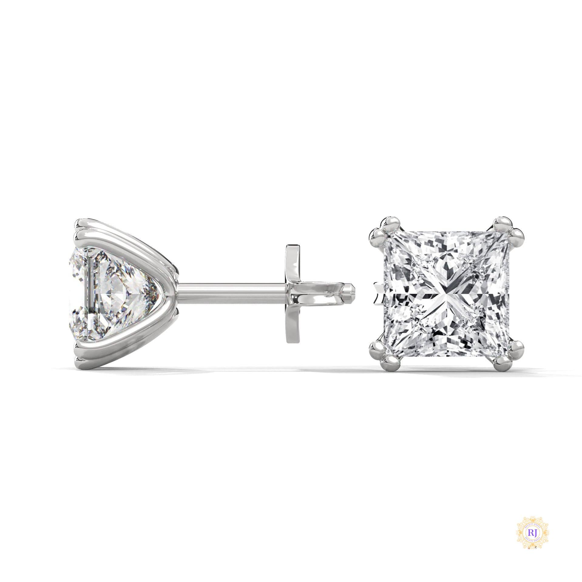 1.50 CT. Princess-Cut Diamond Stud Earrings