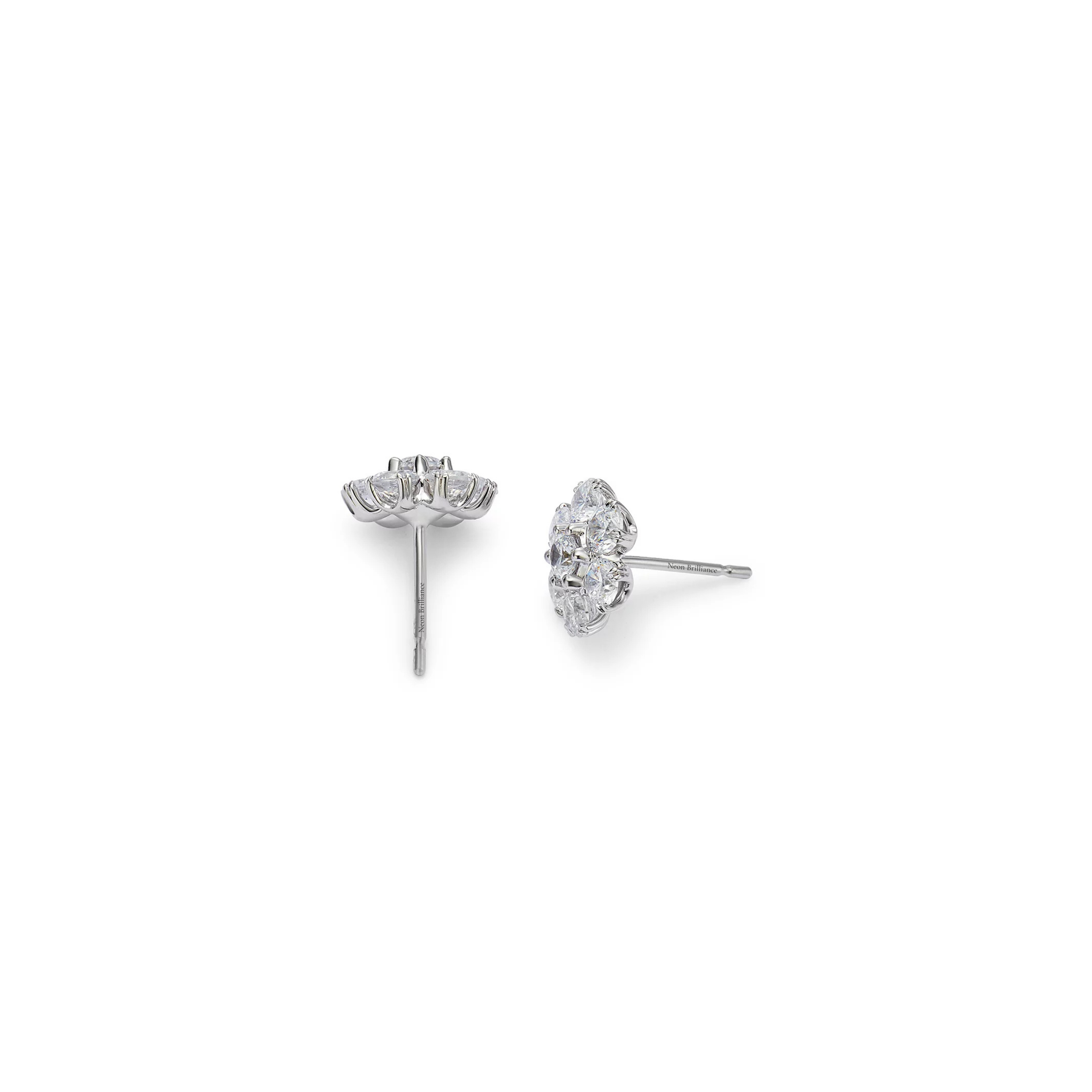 Luxury 14K Gold Diamond Cluster Stud Earrings with a floral-inspired design, featuring ethically sourced diamonds set in white gold with secure push-back closure.