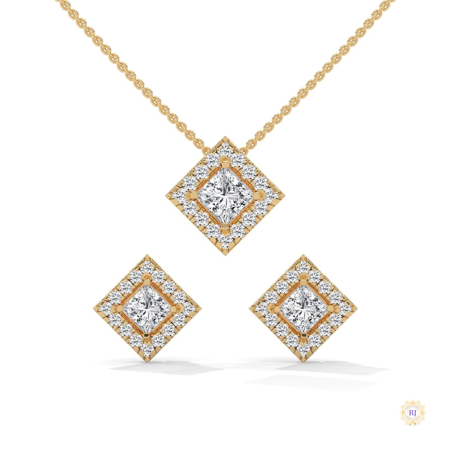 1.60 CT. Princess Halo Diamond Earrings