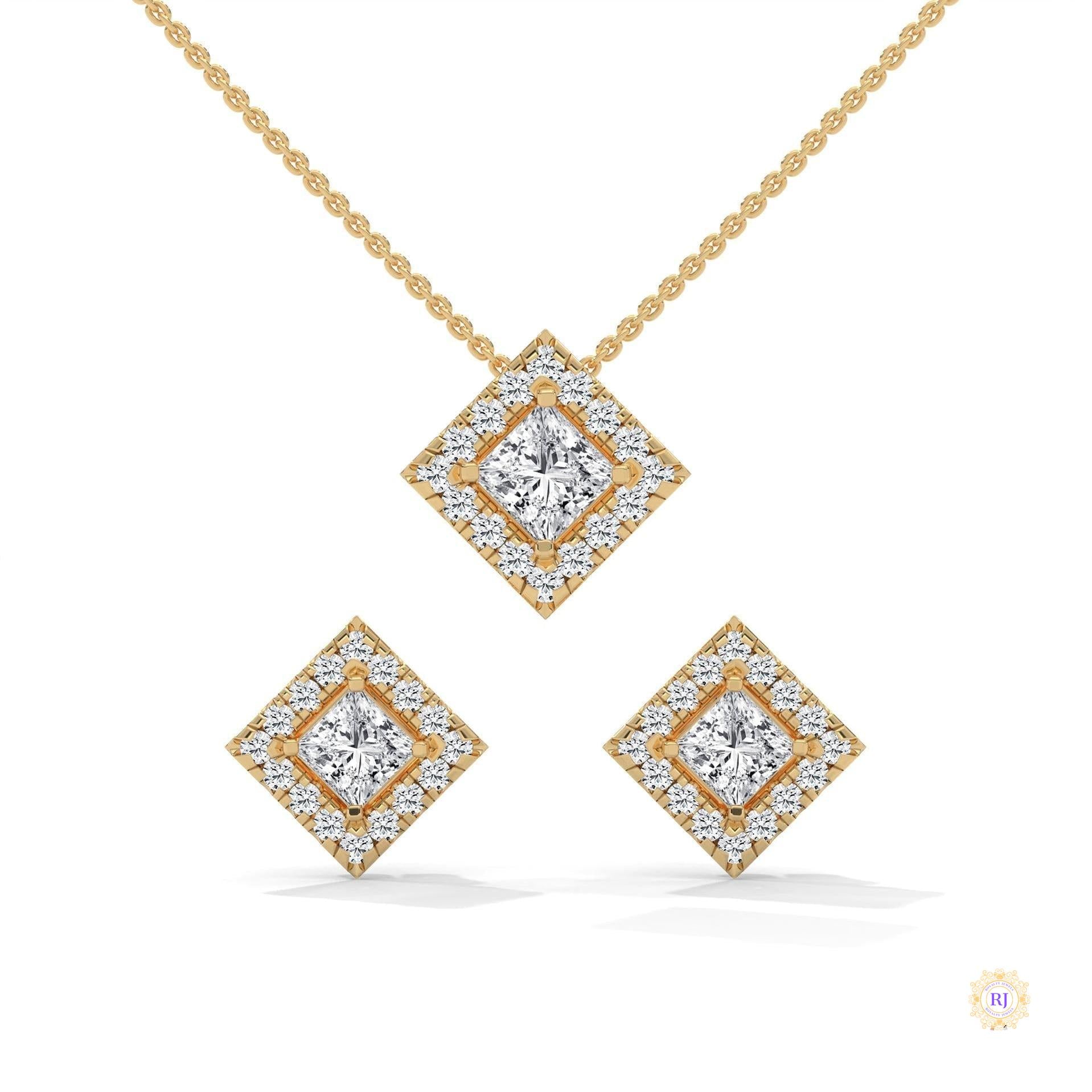 1.60 CT. Princess Halo Diamond Earrings