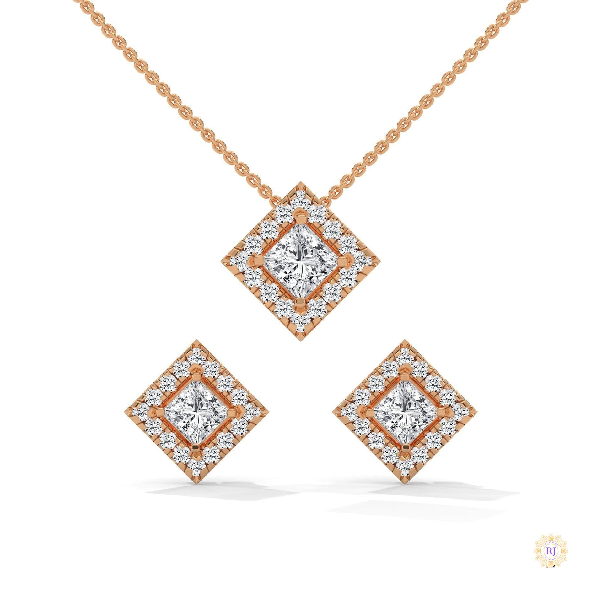 1.60 CT. Princess Halo Diamond Earrings