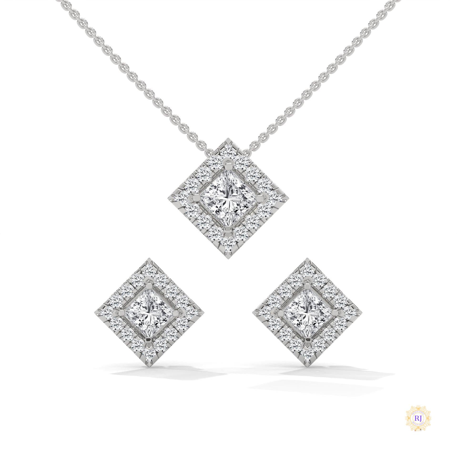 1.60 CT. Princess Halo Diamond Earrings