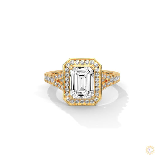 1.60 Ct. Emerald-Cut Halo Lab Diamond Engagement Ring
