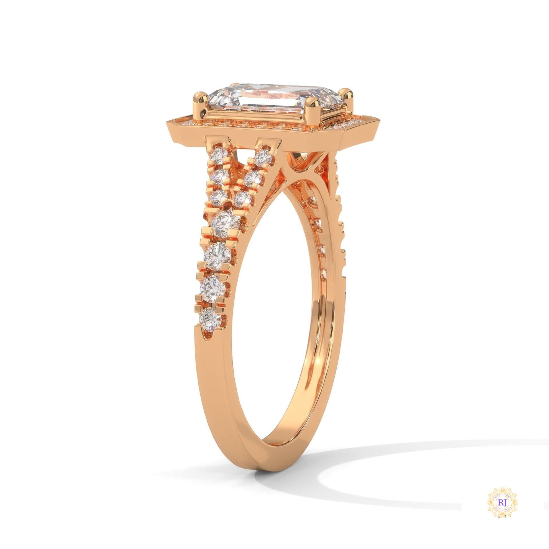 1.60 Ct. Emerald-Cut Halo Lab Diamond Engagement Ring