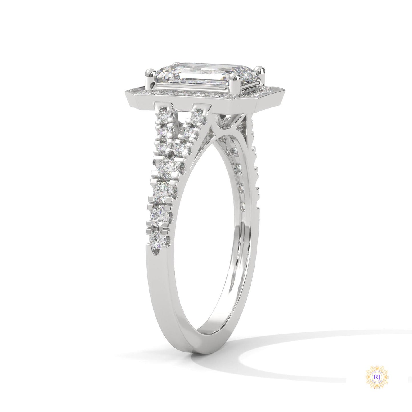 1.60 Ct. Emerald-Cut Halo Lab Diamond Engagement Ring
