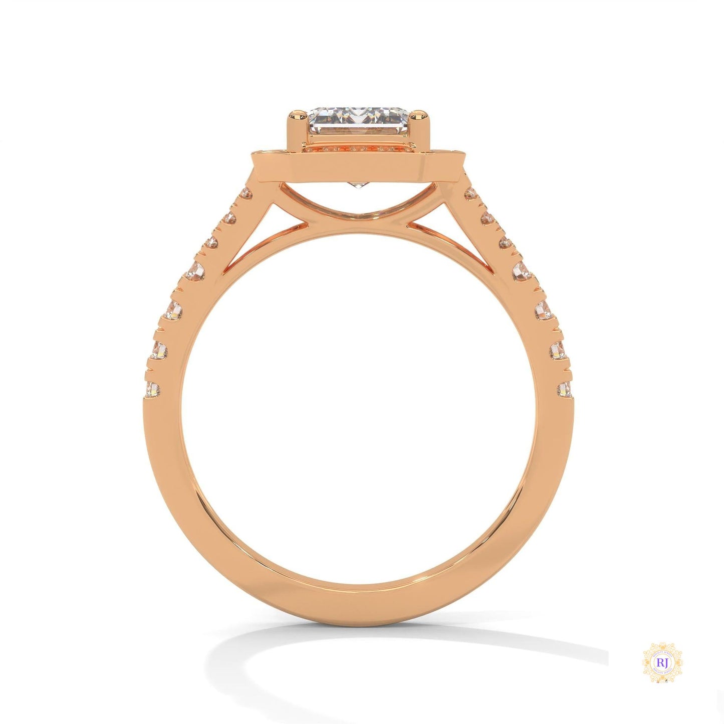 1.60 Ct. Emerald-Cut Halo Lab Diamond Engagement Ring