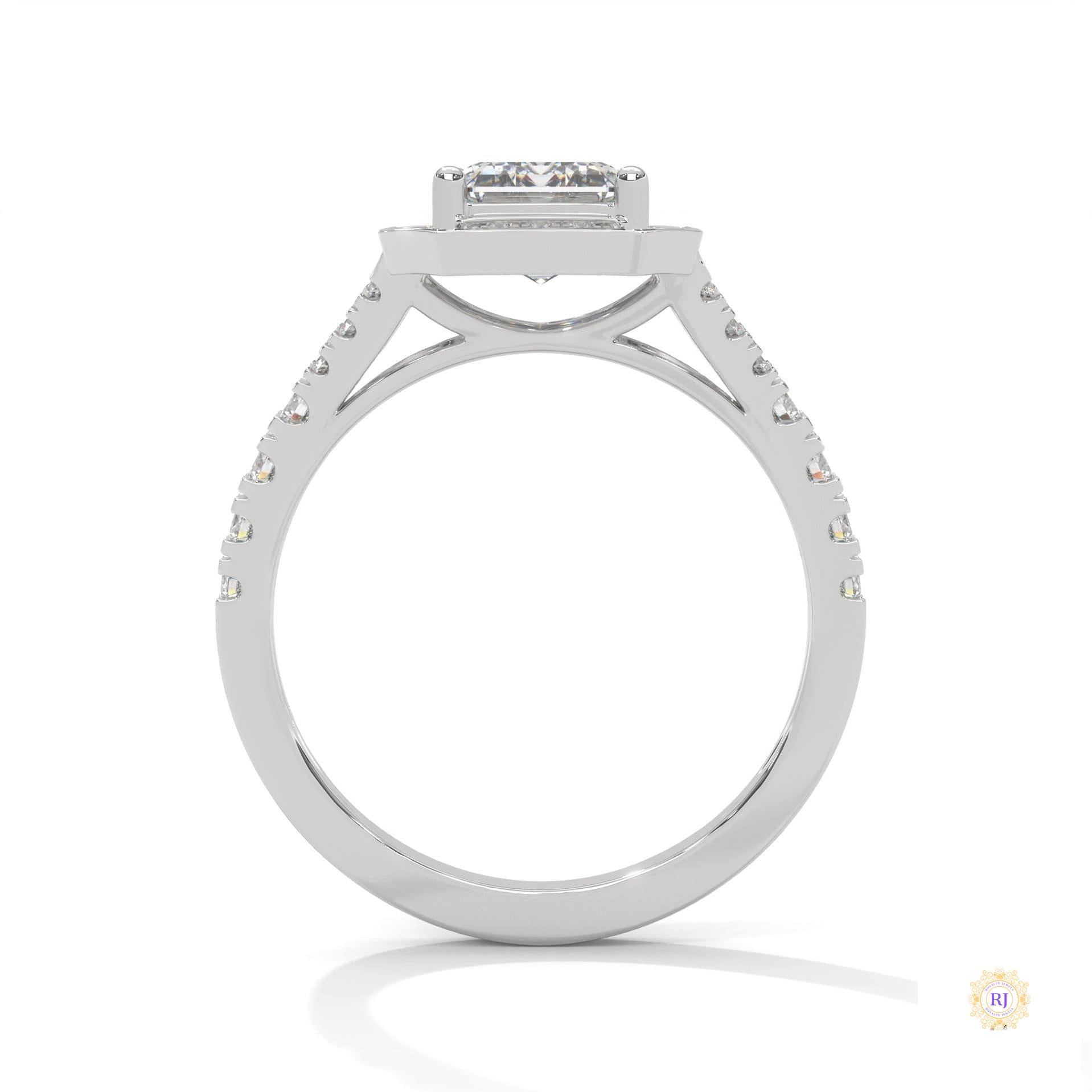1.60 Ct. Emerald-Cut Halo Lab Diamond Engagement Ring