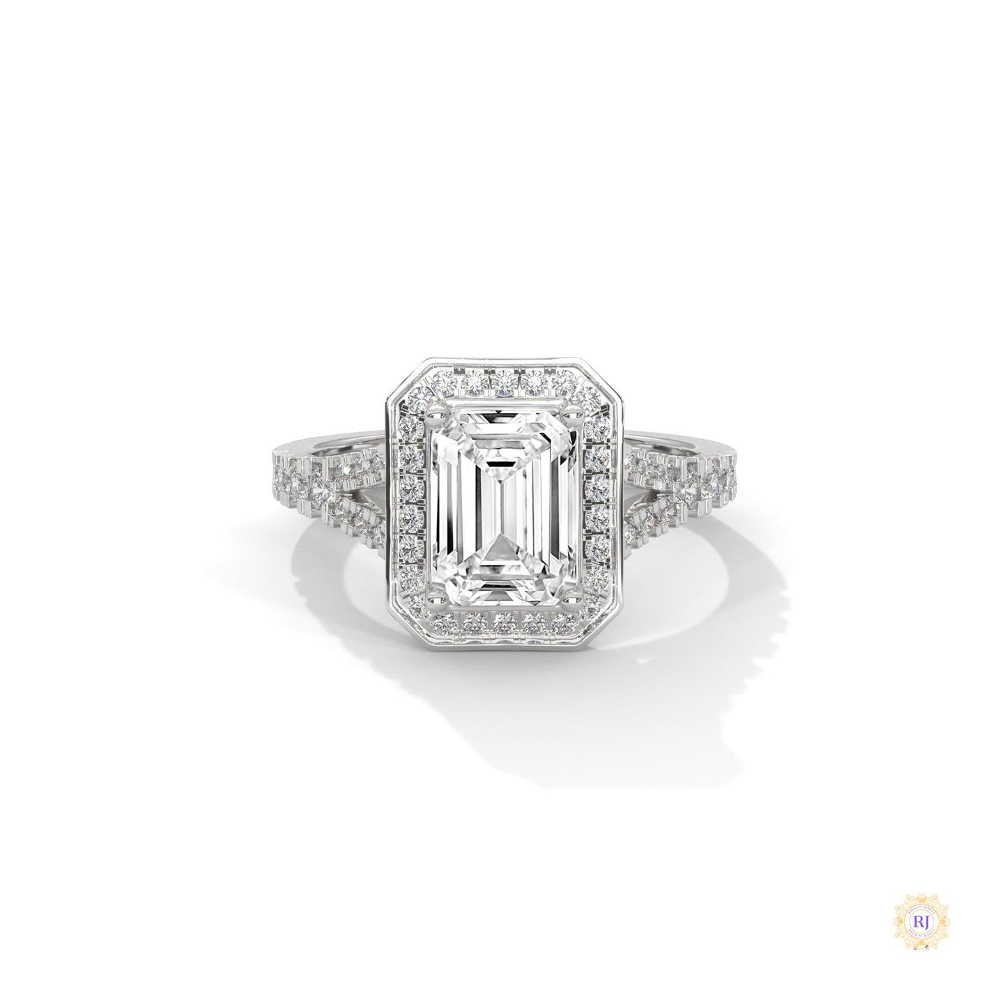 1.60 Ct. Emerald-Cut Halo Lab Diamond Engagement Ring