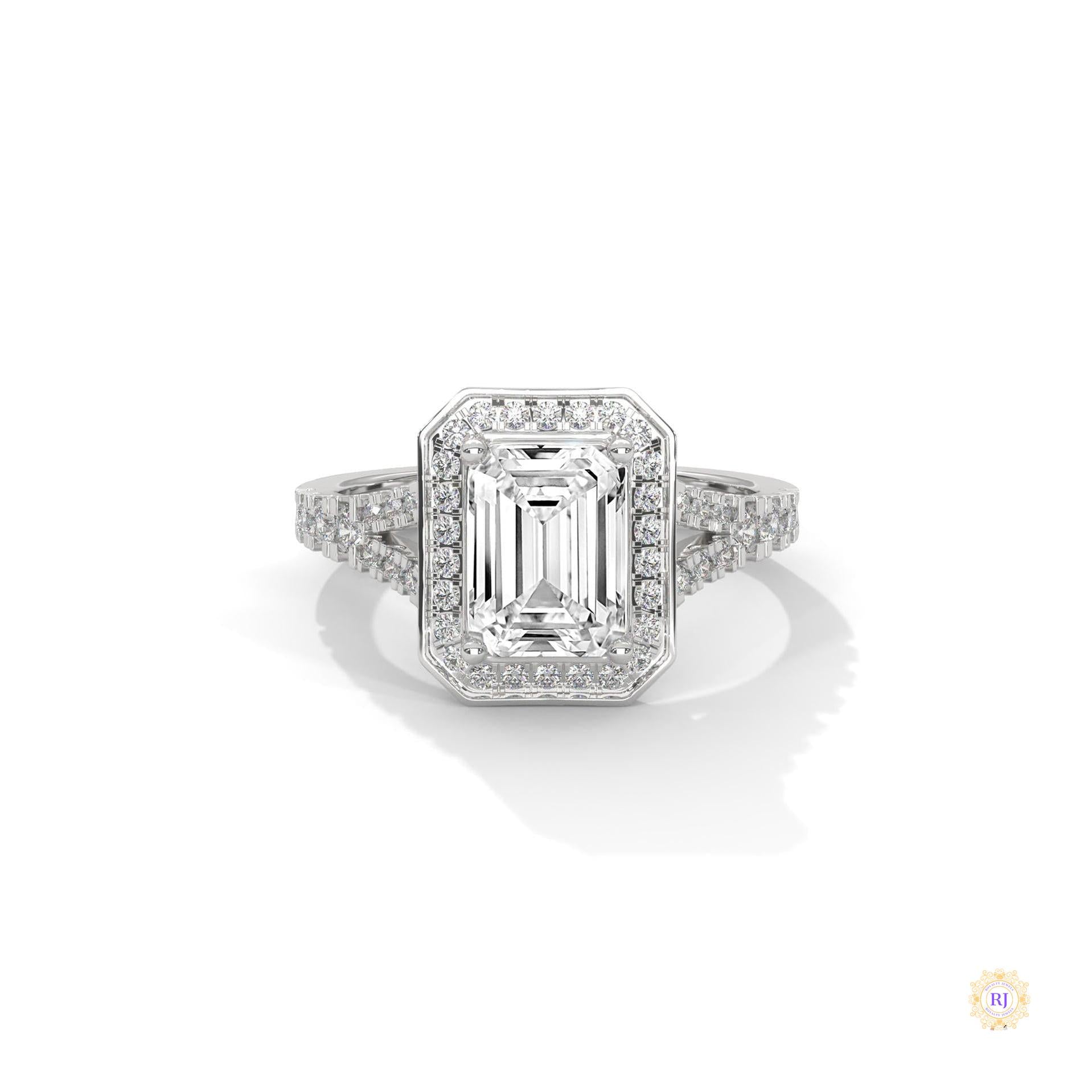 1.60 Ct. Emerald-Cut Halo Lab Diamond Engagement Ring