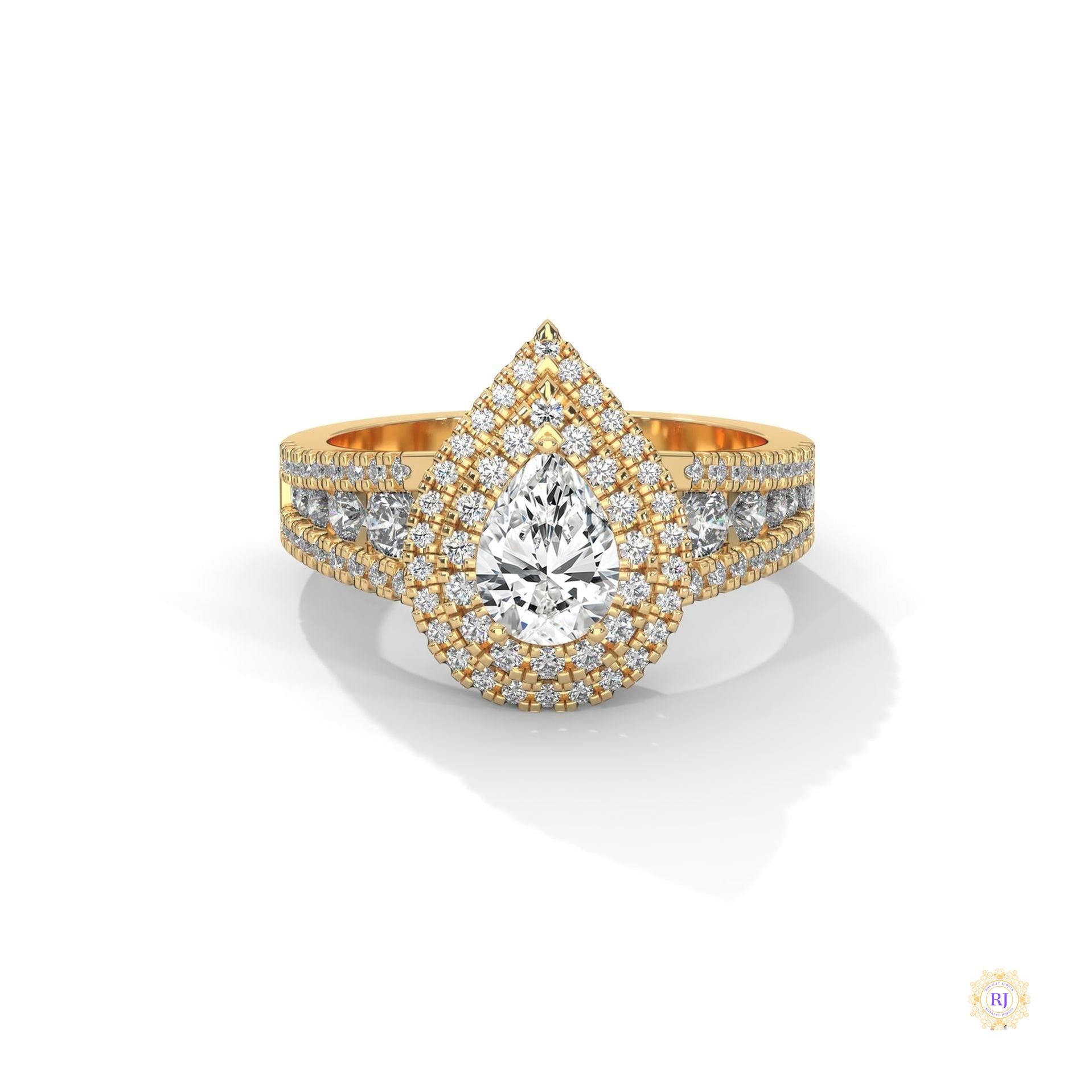 1.60 Ct. Pear Halo Lab Diamond Engagement Ring
