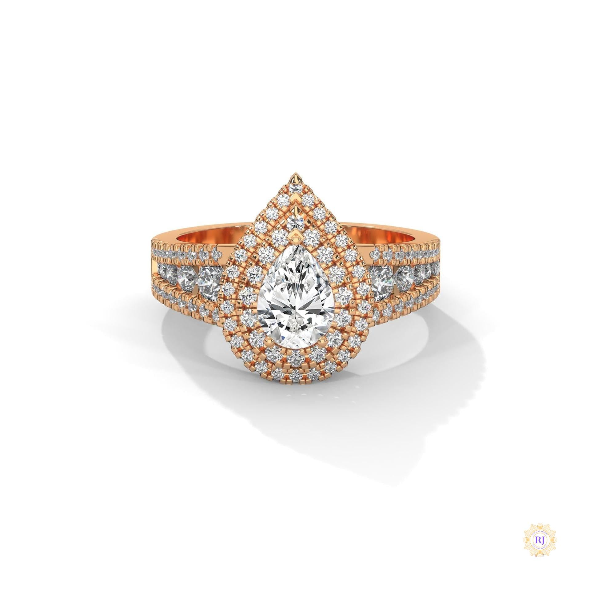 1.60 Ct. Pear Halo Lab Diamond Engagement Ring