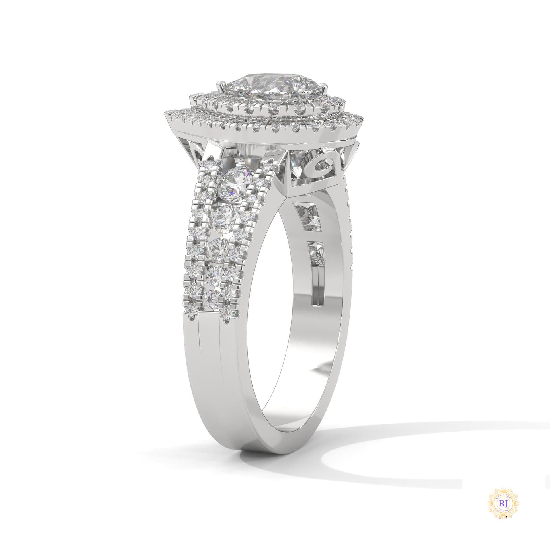 1.60 Ct. Pear Halo Lab Diamond Engagement Ring