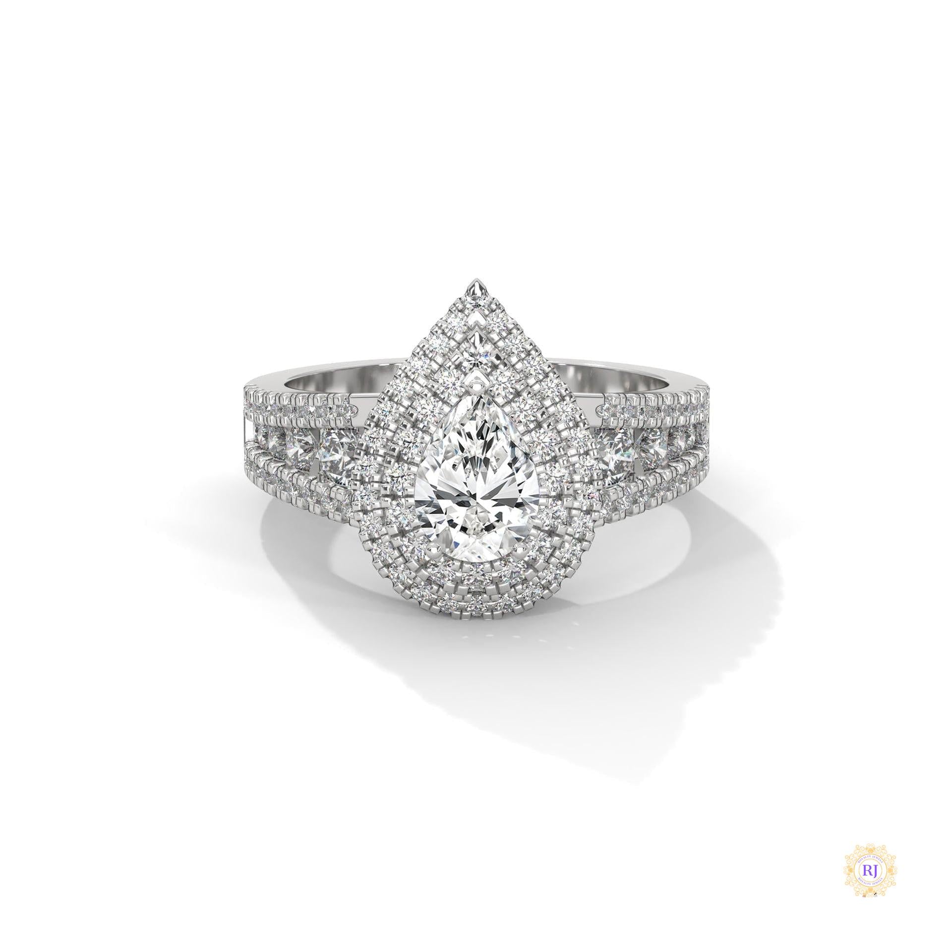 1.60 Ct. Pear Halo Lab Diamond Engagement Ring