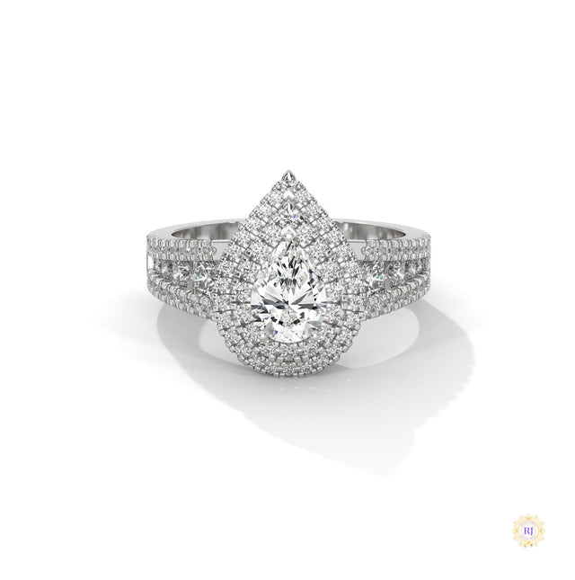 1.60 Ct. Pear Halo Lab Diamond Engagement Ring