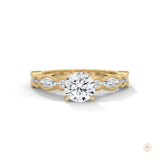 1.60 Ct. Round Lab Diamond Marquise Engagement Ring