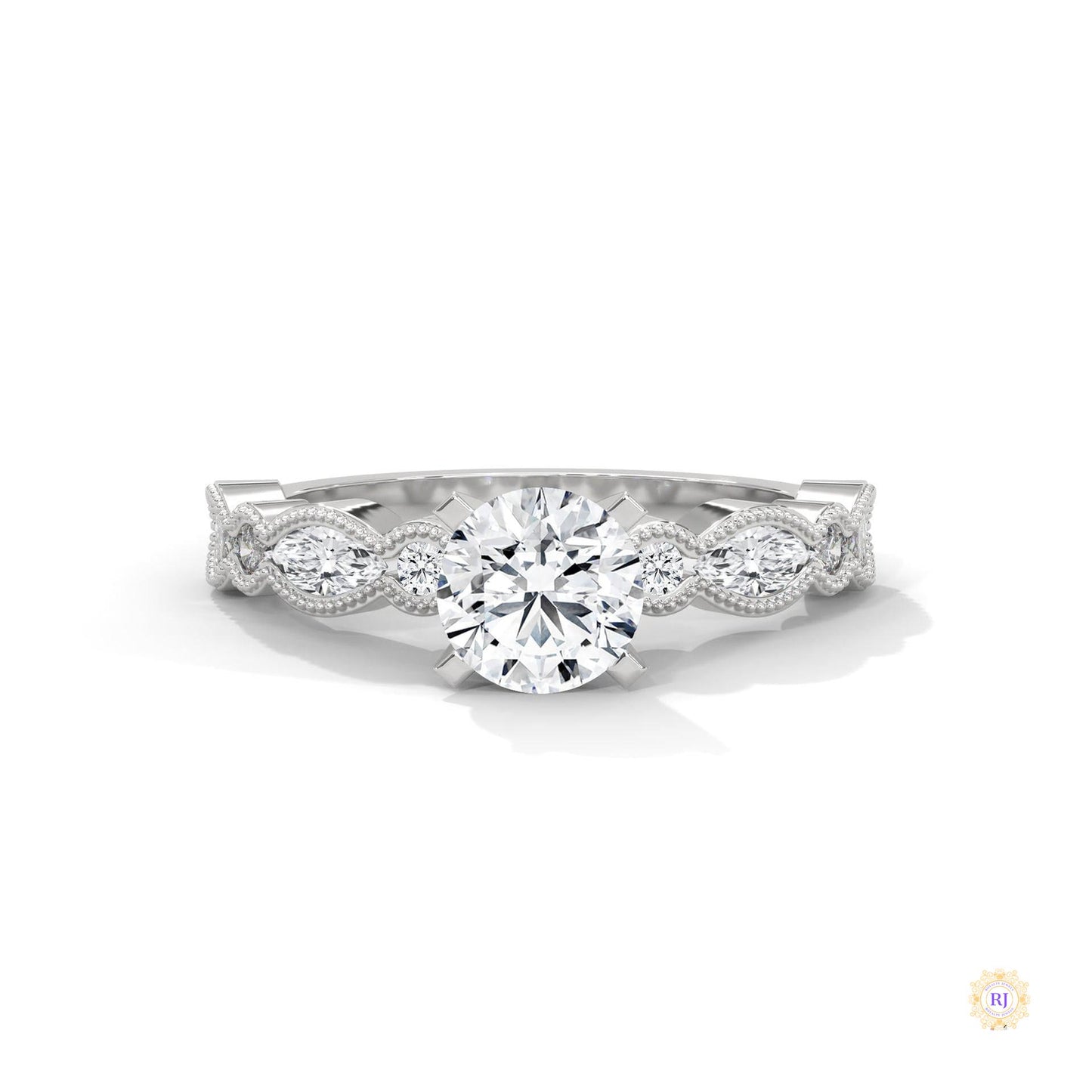 1.60 Ct. Round Lab Diamond Marquise Engagement Ring