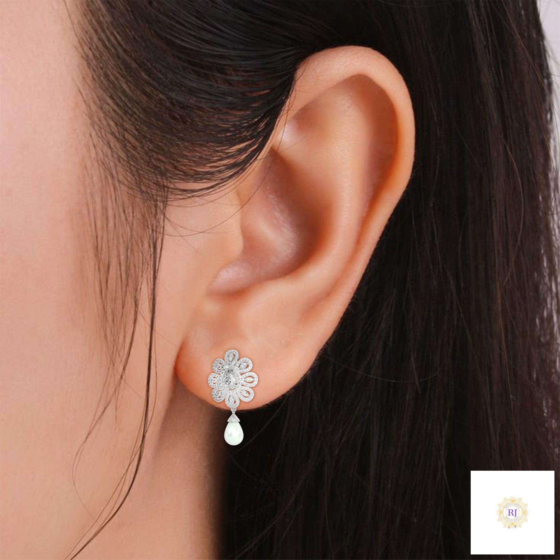 1.70 CT. Diamond & Pearl Teardrop Earrings
