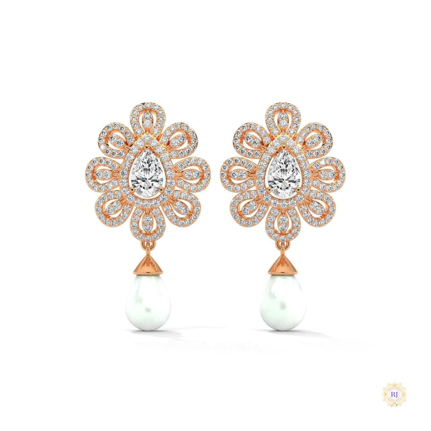 1.70 CT. Diamond & Pearl Teardrop Earrings