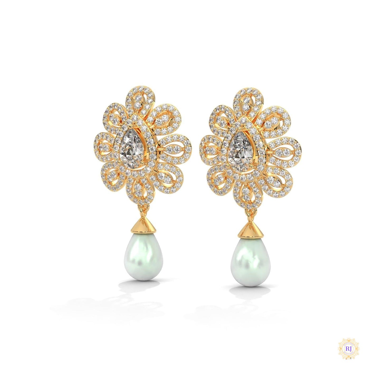 1.70 CT. Diamond & Pearl Teardrop Earrings