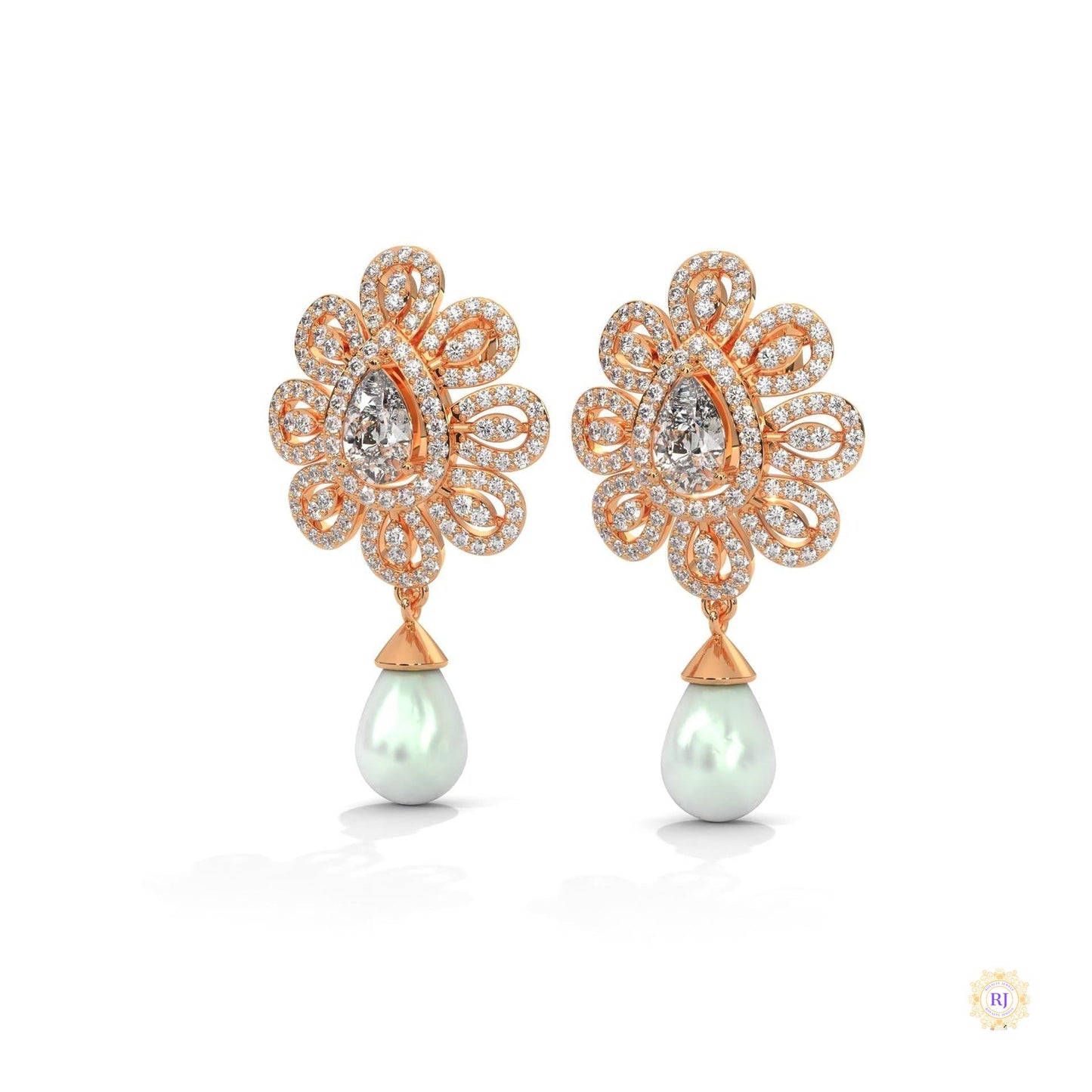 1.70 CT. Diamond & Pearl Teardrop Earrings