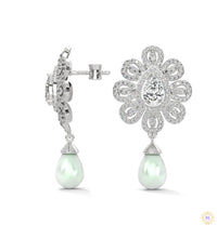 1.70 CT. Diamond & Pearl Teardrop Earrings