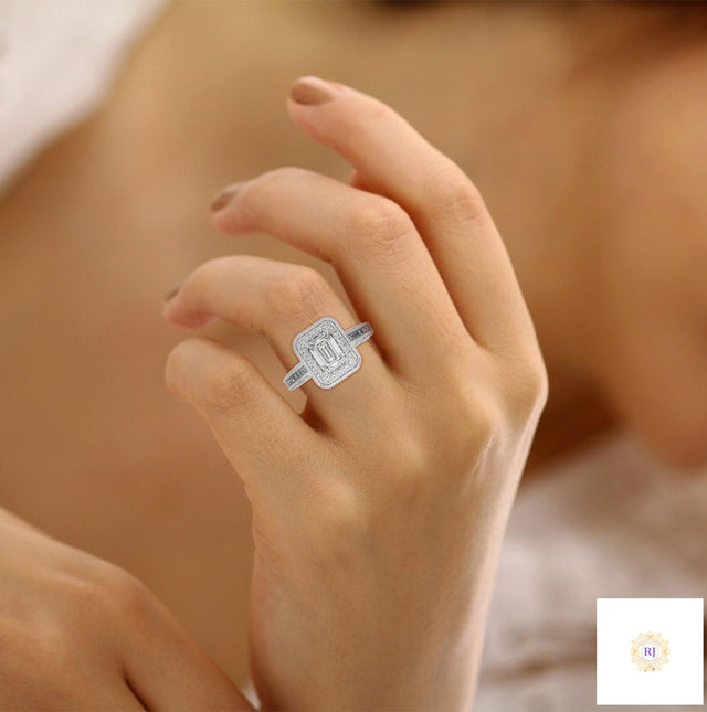 1.70 Ct. Emerald-Cut Halo Lab Diamond Ring