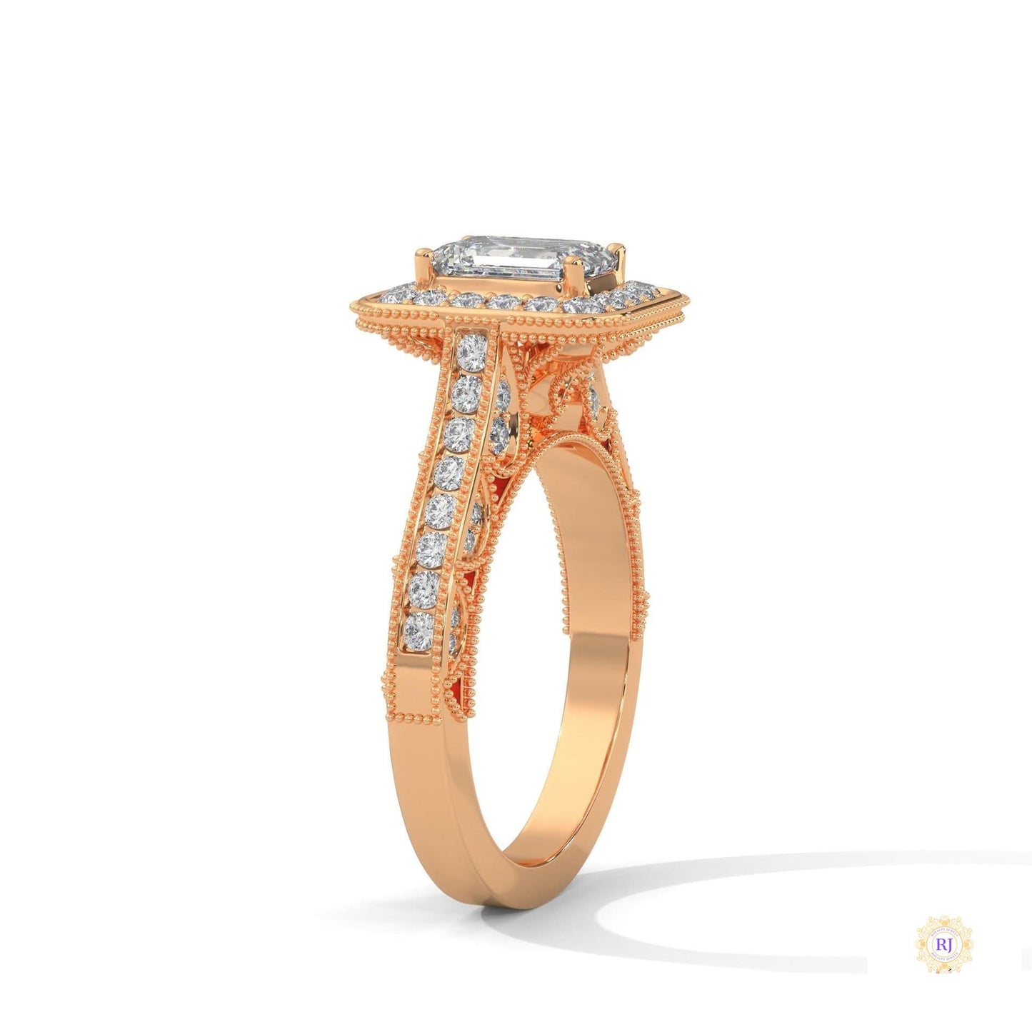 1.70 Ct. Emerald-Cut Halo Lab Diamond Ring