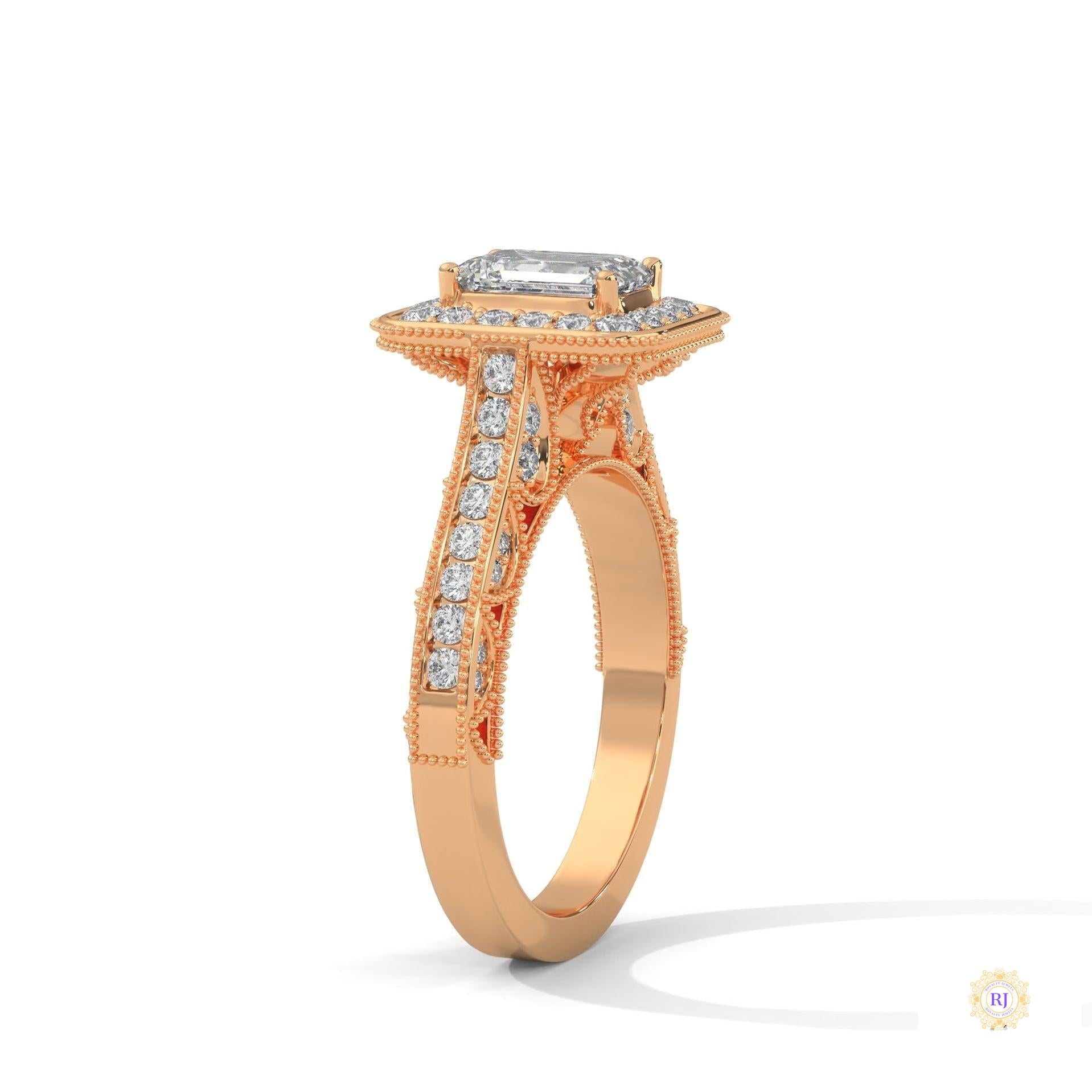 1.70 Ct. Emerald-Cut Halo Lab Diamond Ring