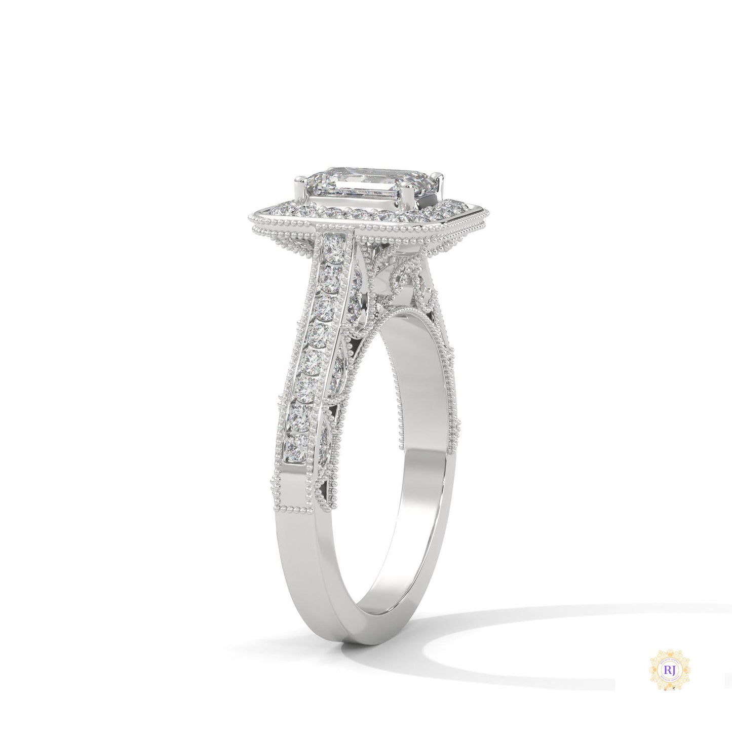 1.70 Ct. Emerald-Cut Halo Lab Diamond Ring