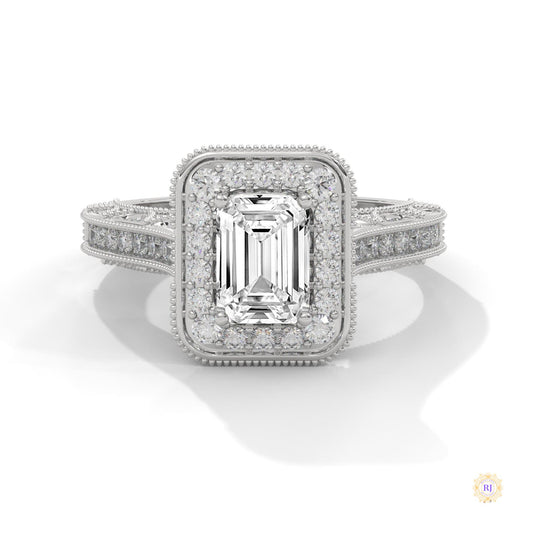 1.70 Ct. Emerald-Cut Halo Lab Diamond Ring
