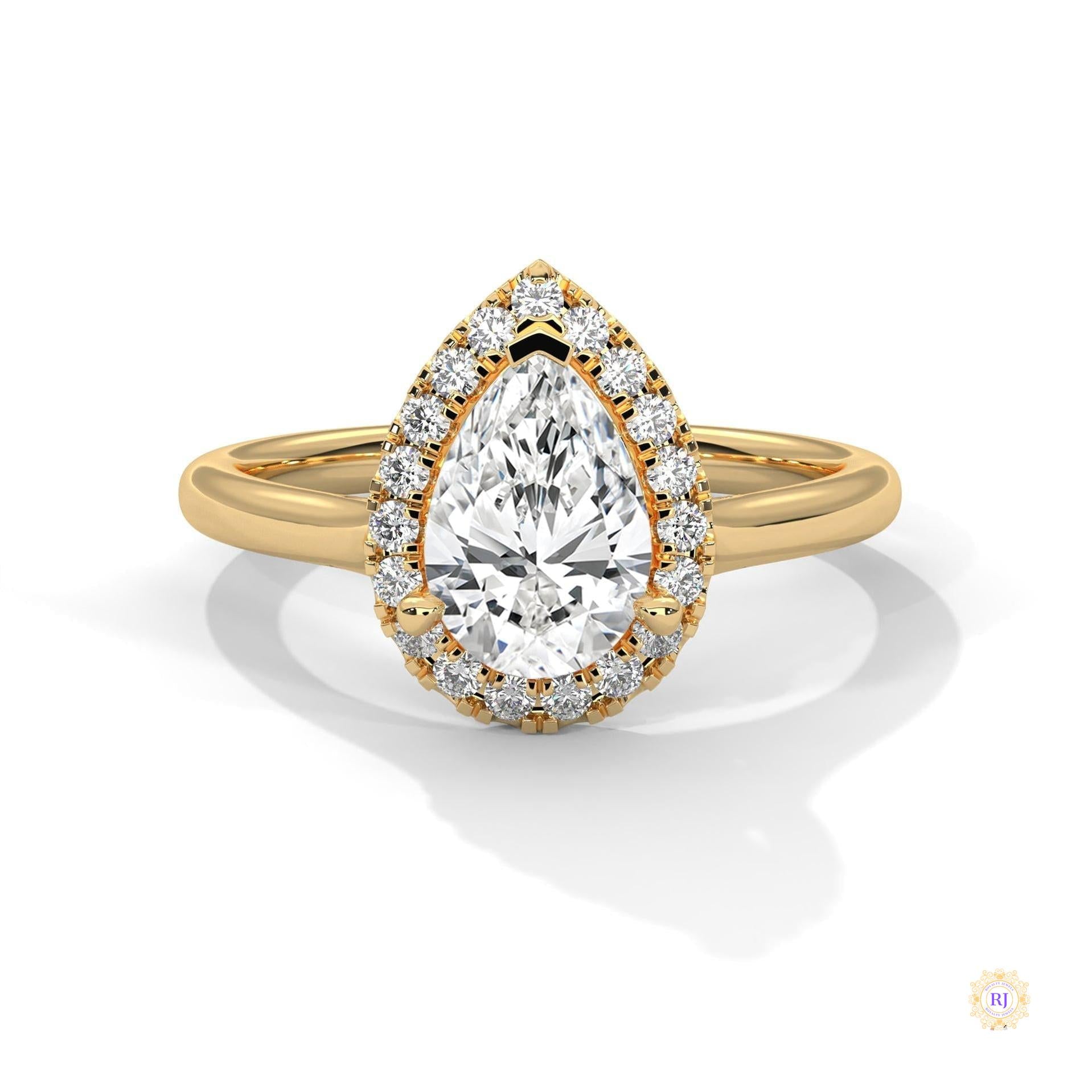 1.70 Ct. Pear Halo Lab Diamond Engagement Ring