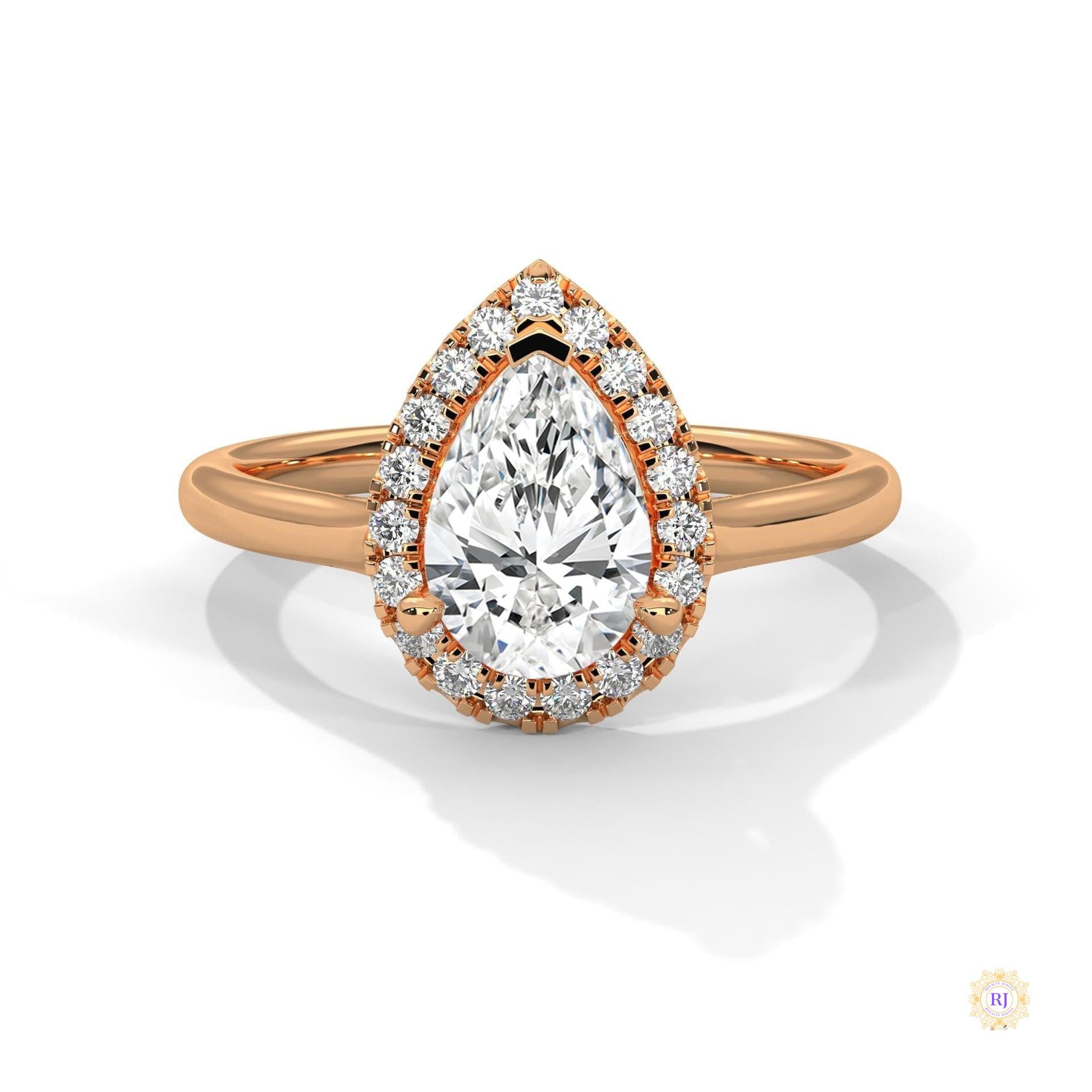 1.70 Ct. Pear Halo Lab Diamond Engagement Ring