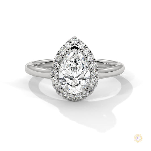 1.70 Ct. Pear Halo Lab Diamond Engagement Ring