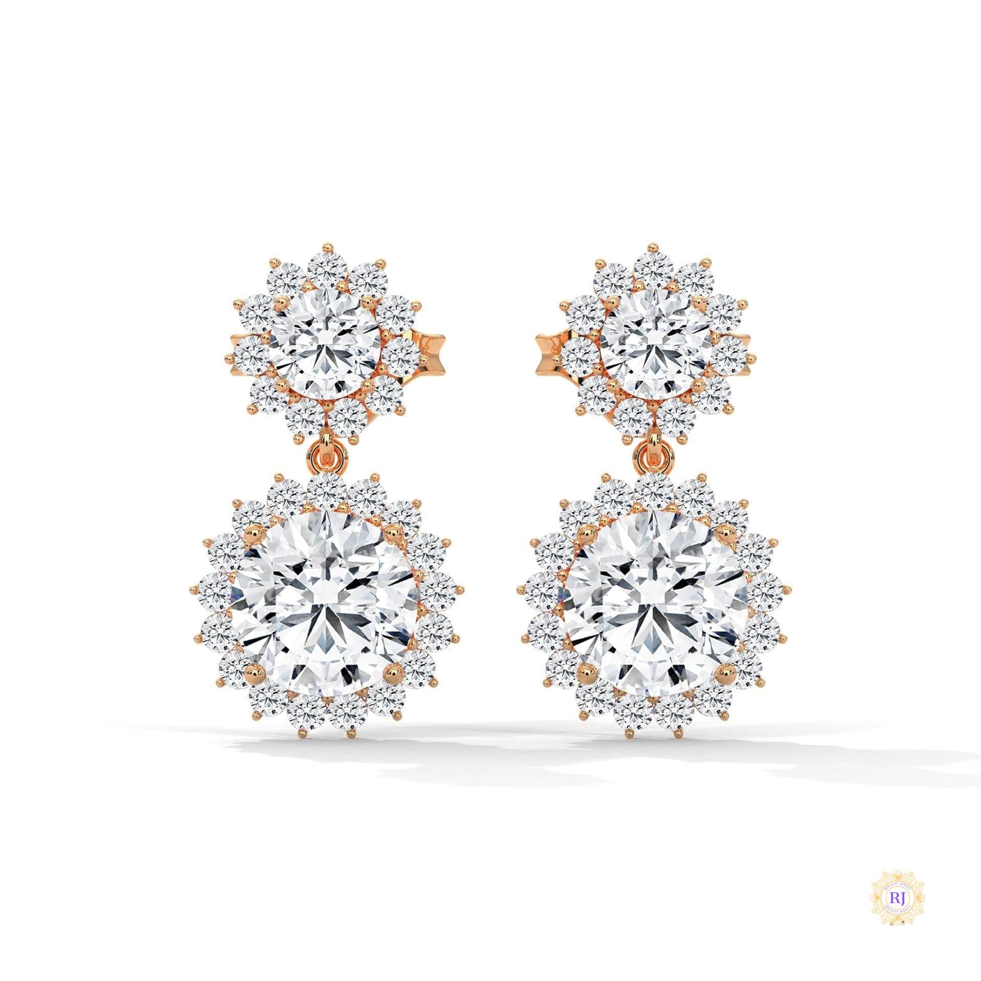 1.75 CT. Double Halo Diamond Drop Earrings