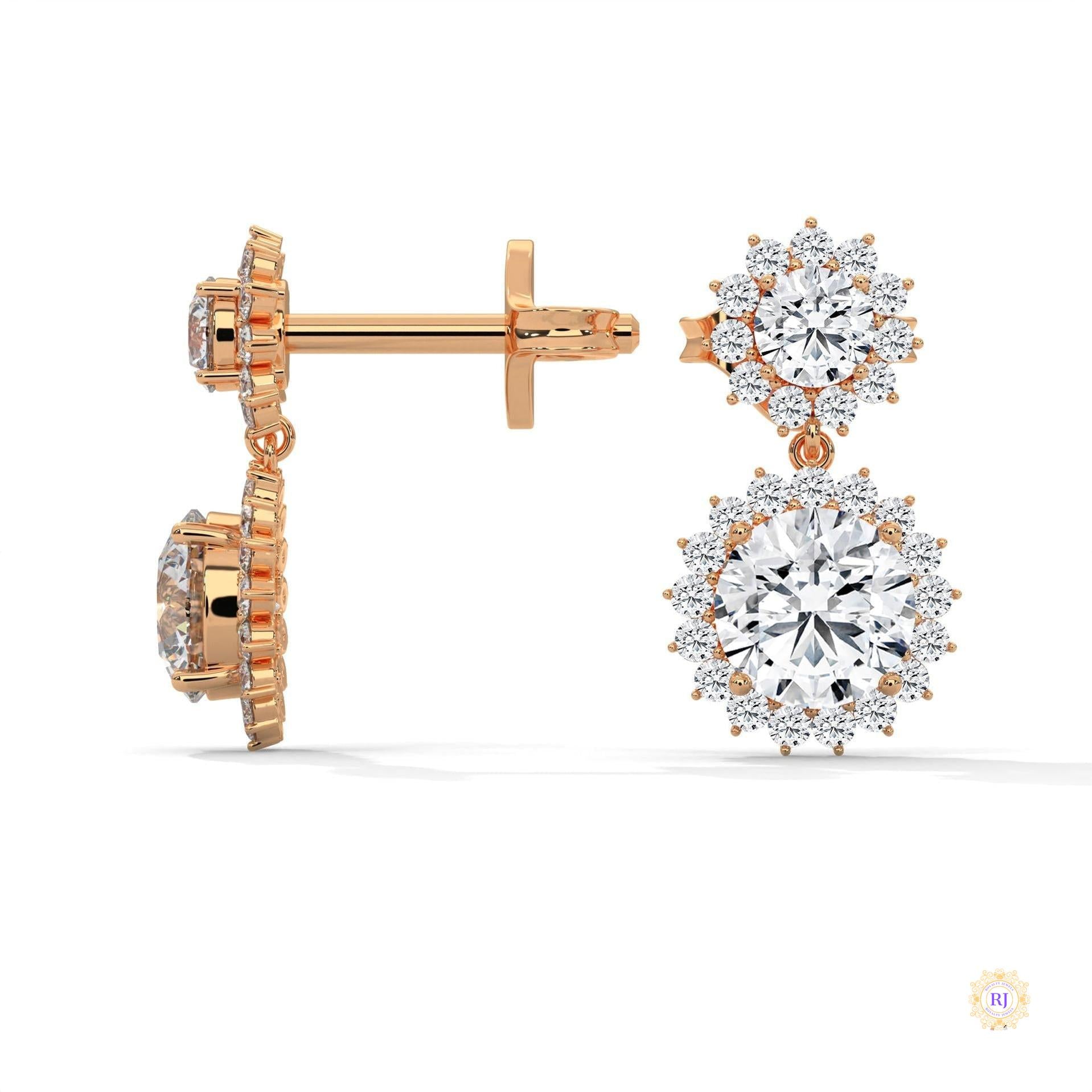 1.75 CT. Double Halo Diamond Drop Earrings