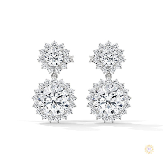 1.75 CT. Double Halo Diamond Drop Earrings