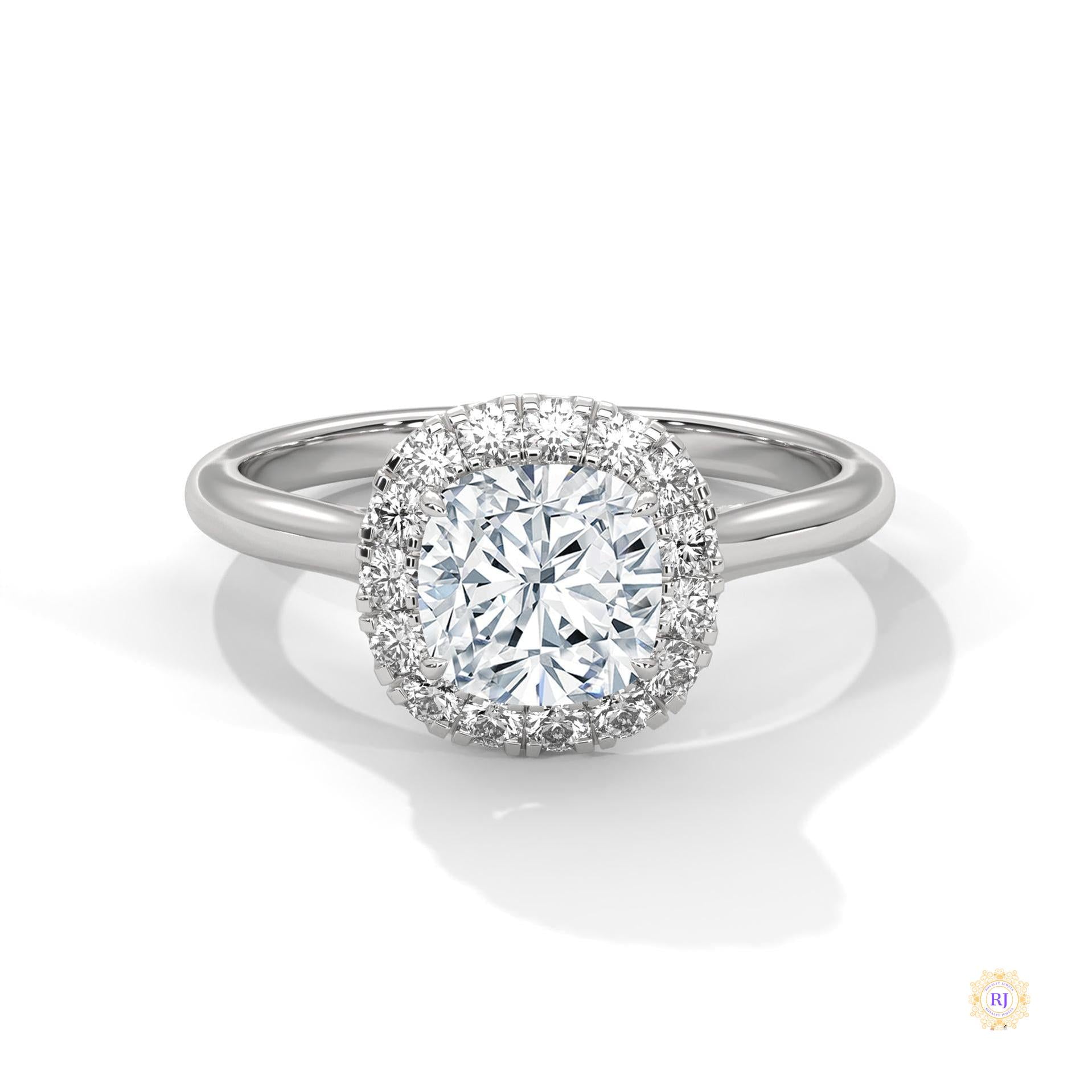 1.80 Ct. Cushion Halo Lab Diamond Engagement Ring