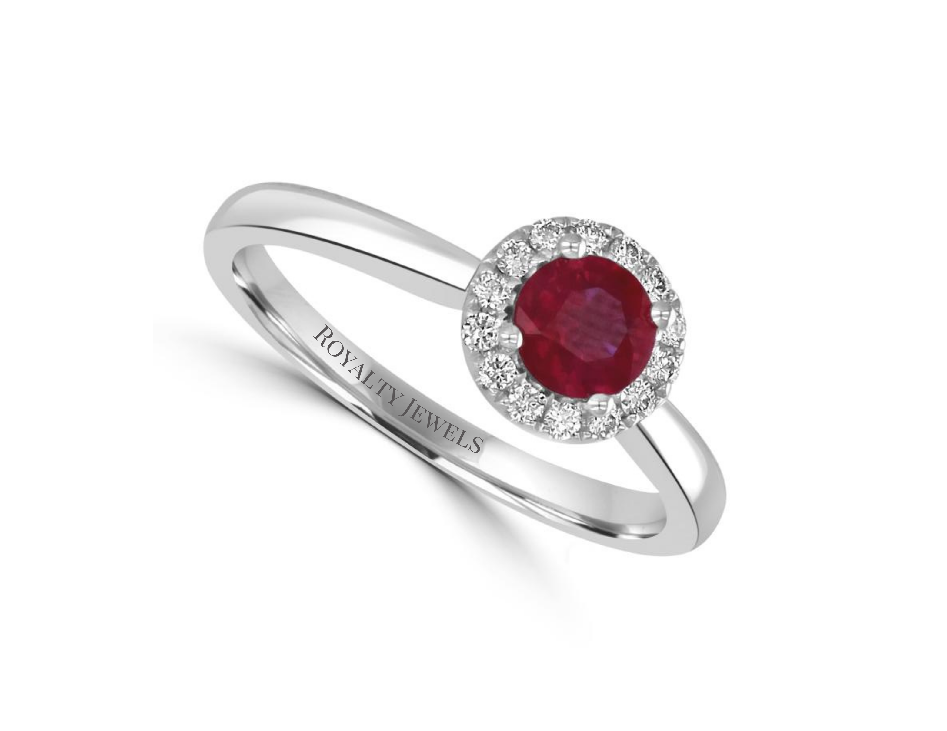 Round 1.5 carat Ruby Halo Ring in 14K White Gold