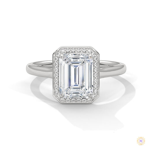 2 Ct. Emerald-Cut Lab Diamond Halo Ring