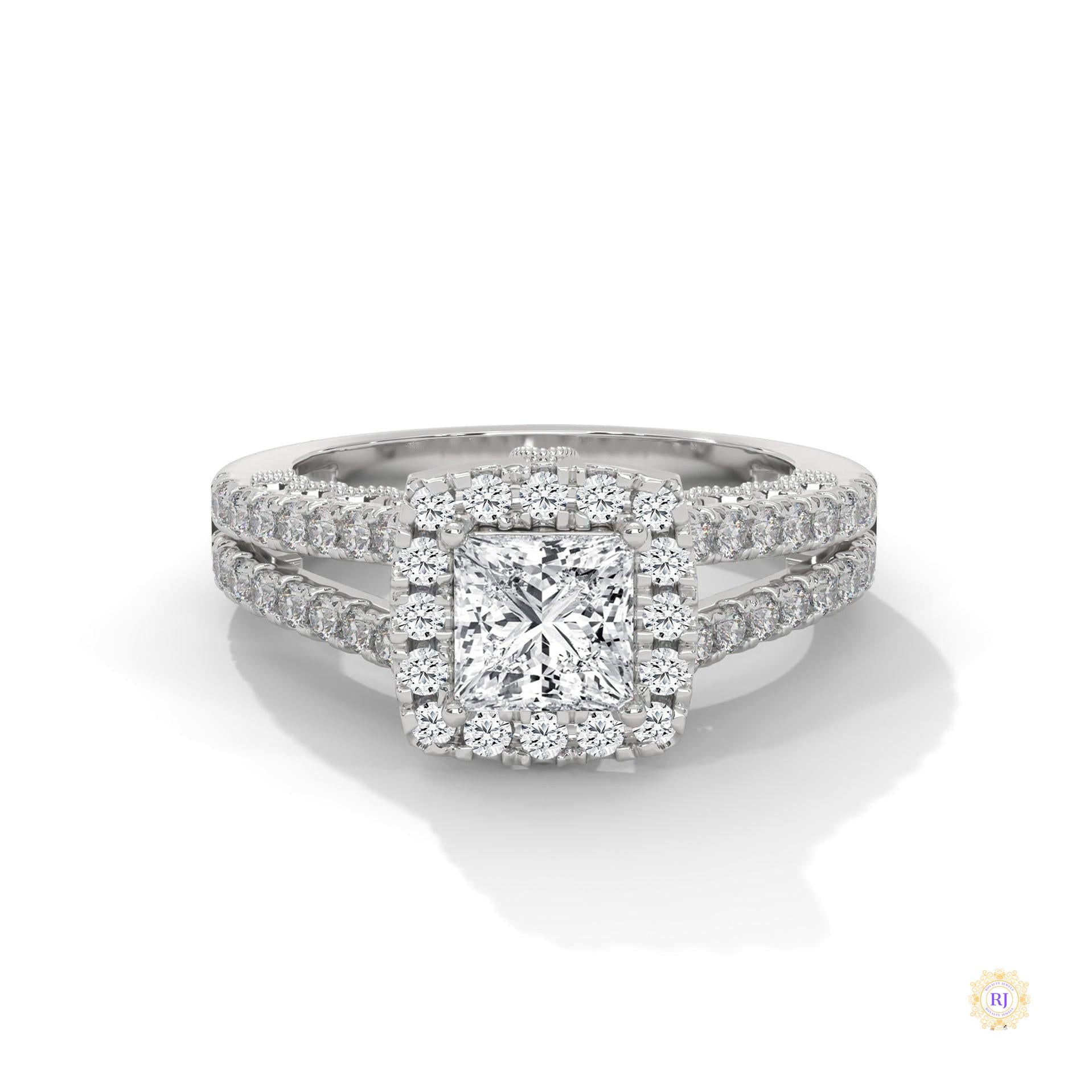 2 Ct. Princess-Cut Lab Diamond Halo Engagement Ring
