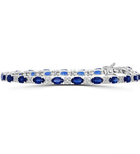 Oval Sapphire and Round Diamond Bracelet in 14K White Gold with brilliant alternating gemstones

